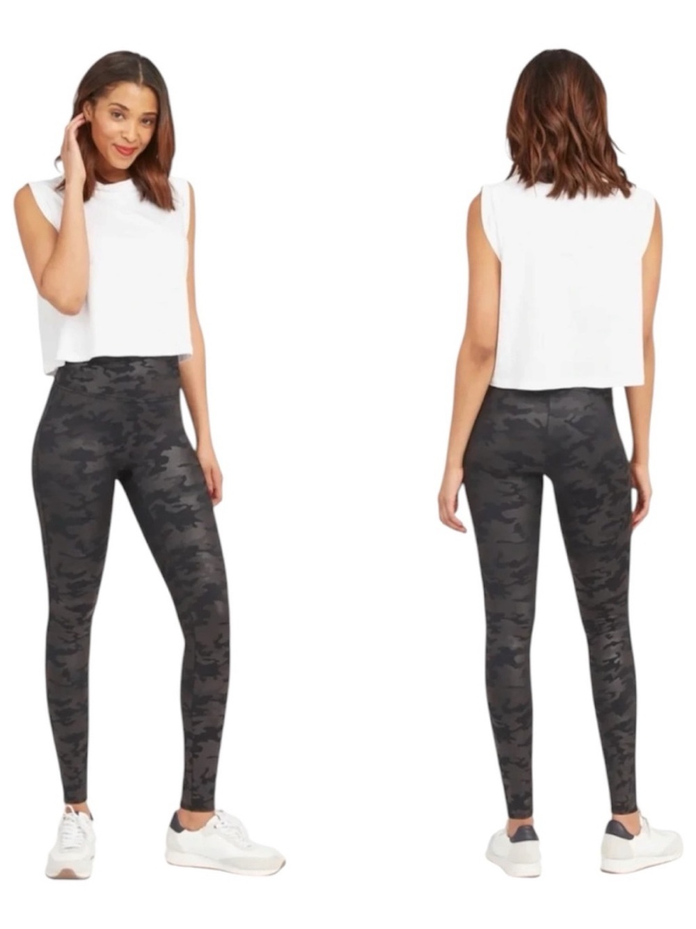 SPANX Faux Leather Camo High Waist Leggings 25" in Matte Black High Gloss 2X